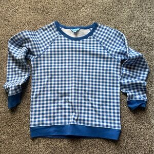 Draper James LS  Natalie Sweatshirt in Gingham Cobalt blue Snall 100% cotton